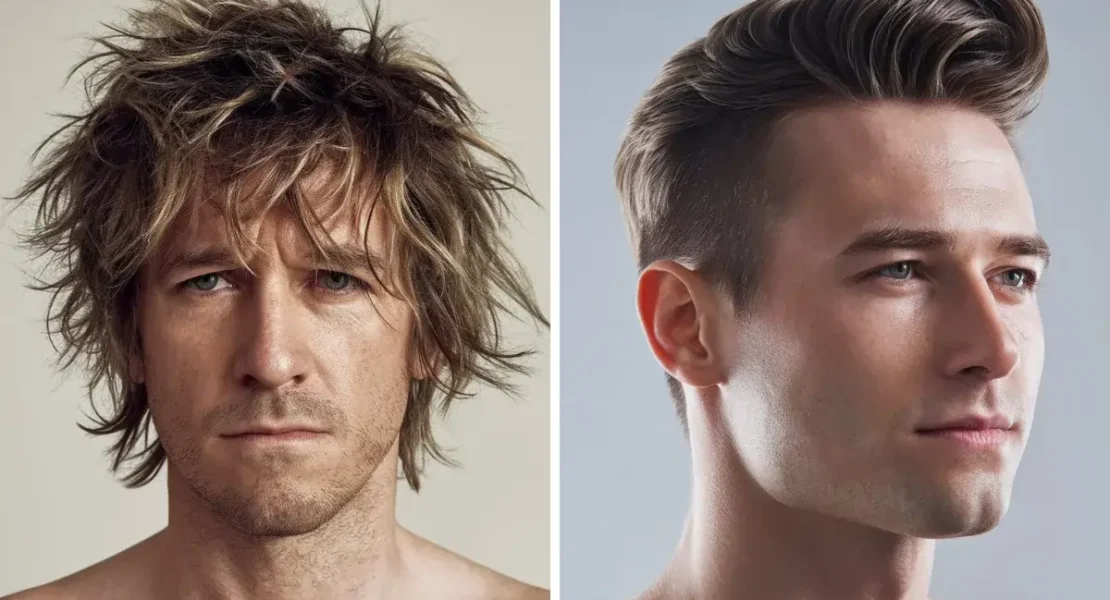 Before and After transformation comparison of Trending haircut