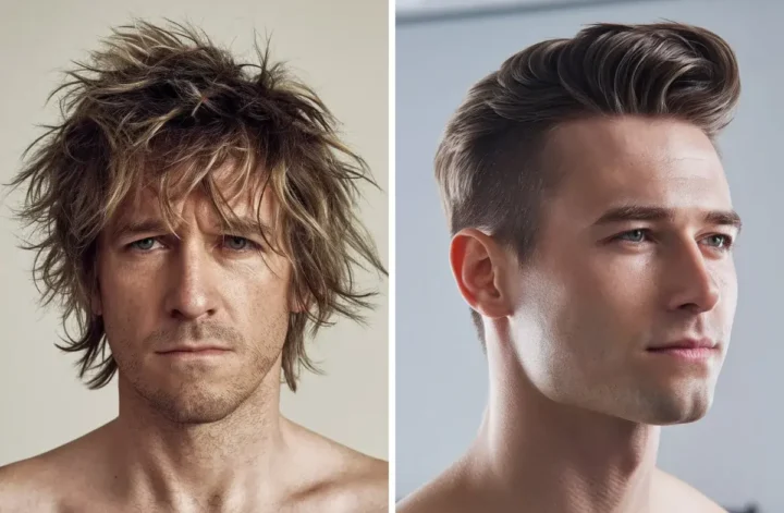 Before and After transformation comparison of Trending haircut