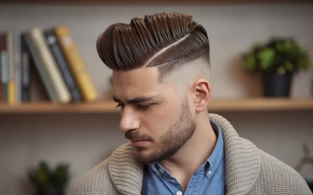 A stylish comb-over haircut showcasing a clean fade and neatly groomed modern style, ideal for a trendy haircut and classic old money look.